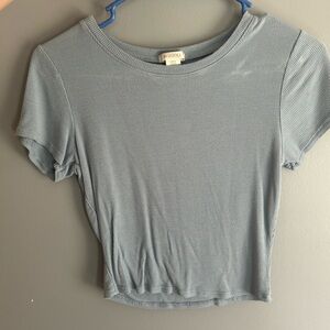 Bozzolo Pale Blue Ribbed Short Sleeve Crop Top